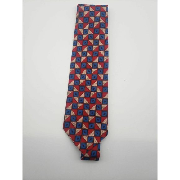 Italian All Silk Hand Made Tie Red/Blue - Picture 1 of 2